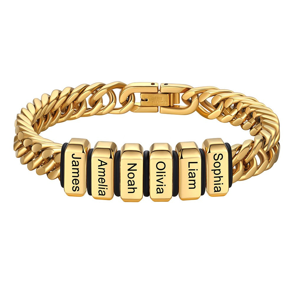 Chain bracelet with 6 name Beads 8mm Gold Plated