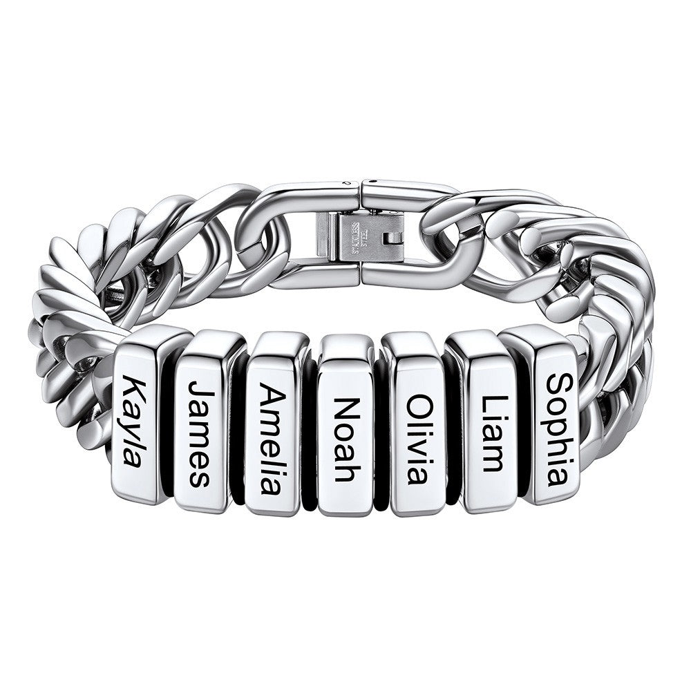 Chain bracelet with 7 name Beads 12mm