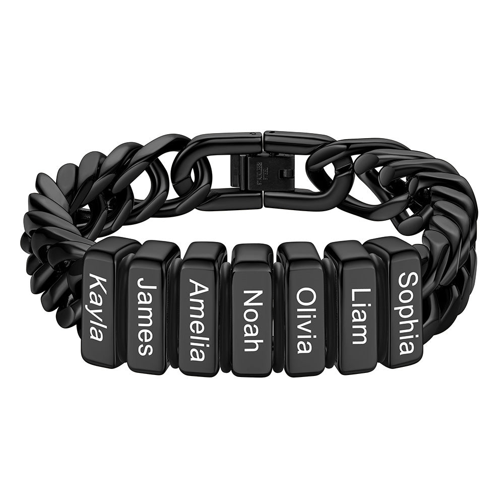 Chain bracelet with 7 name Beads 12mm Black Plated