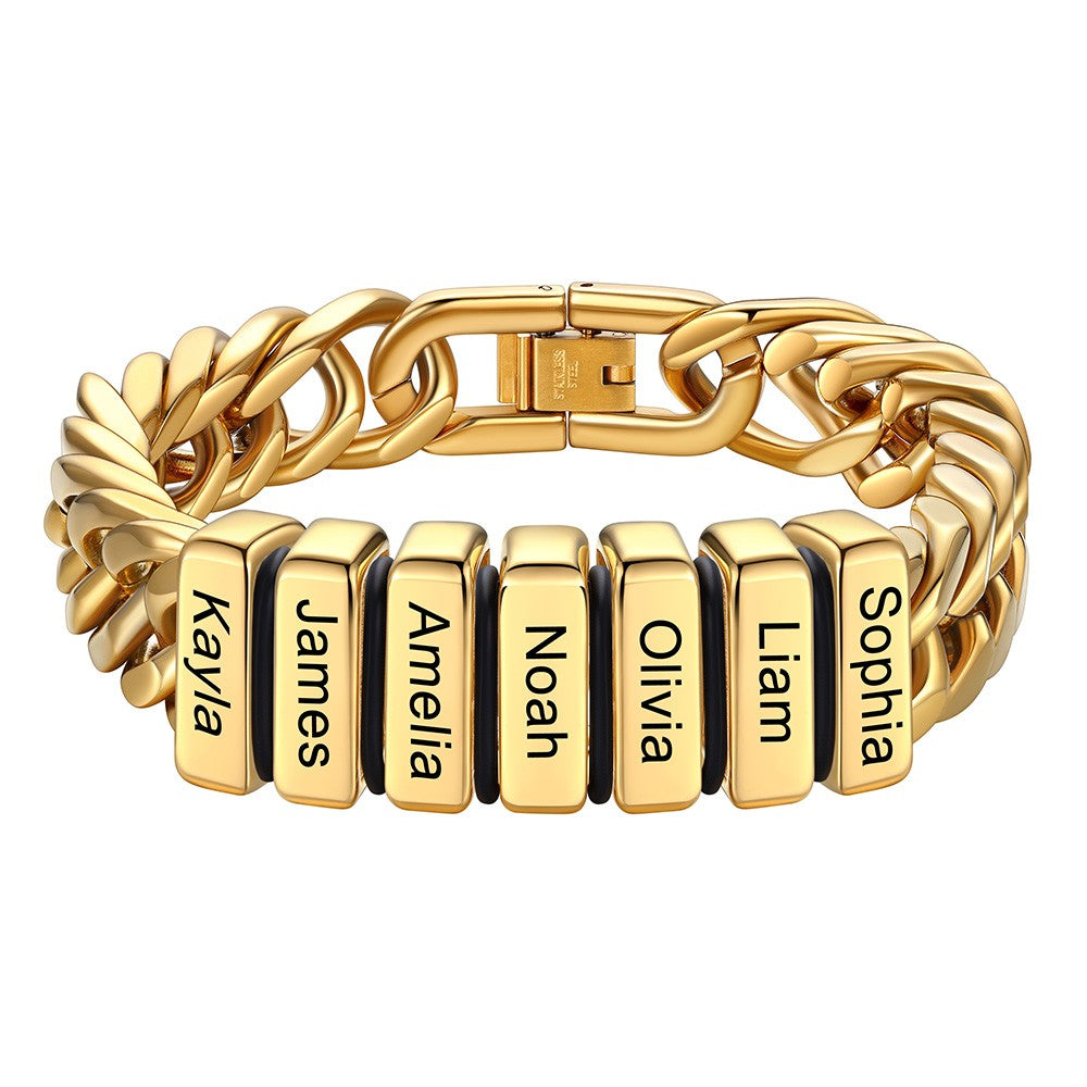 Chain bracelet with 7 name Beads 12mm Gold Plated
