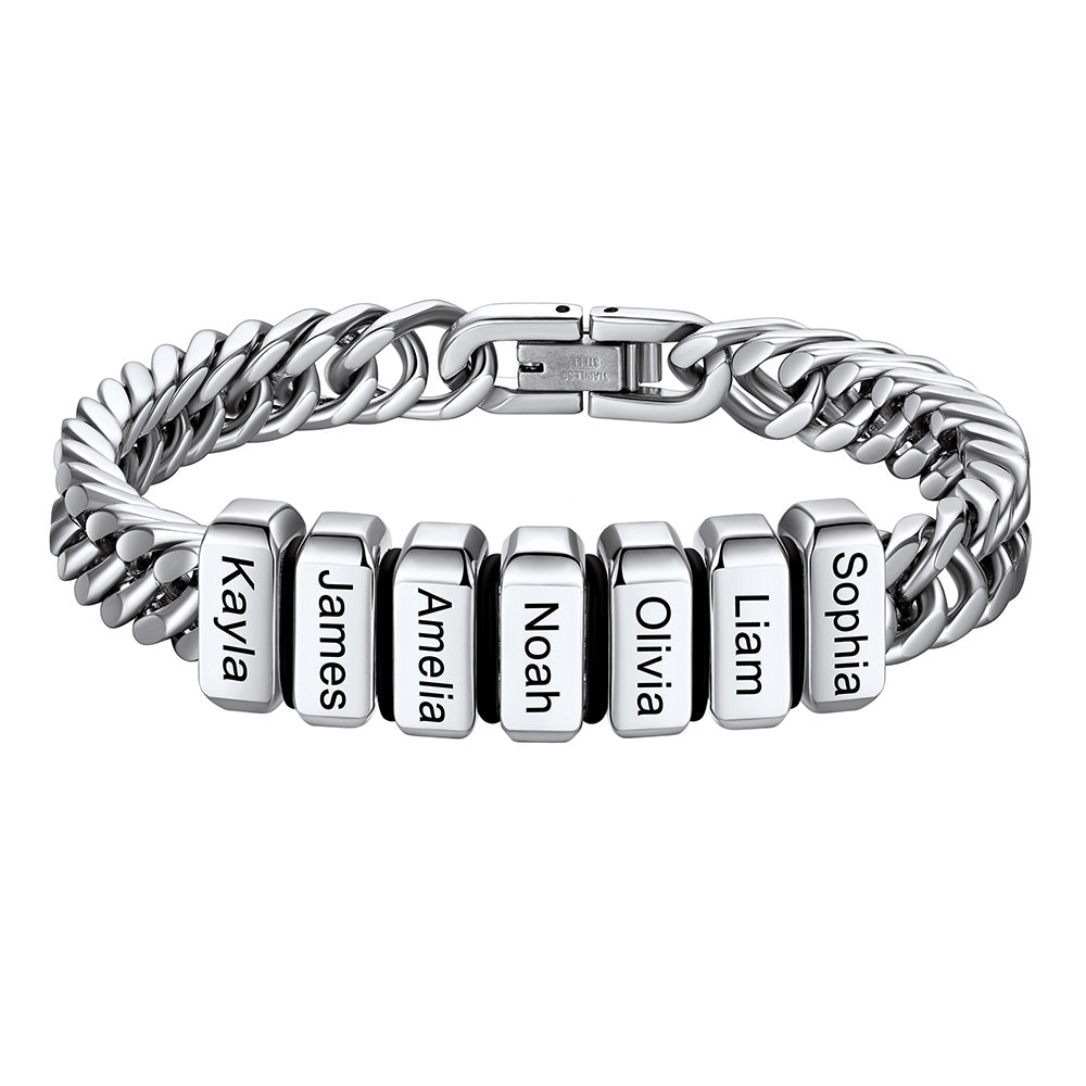 Chain bracelet with 7 name Beads 8mm