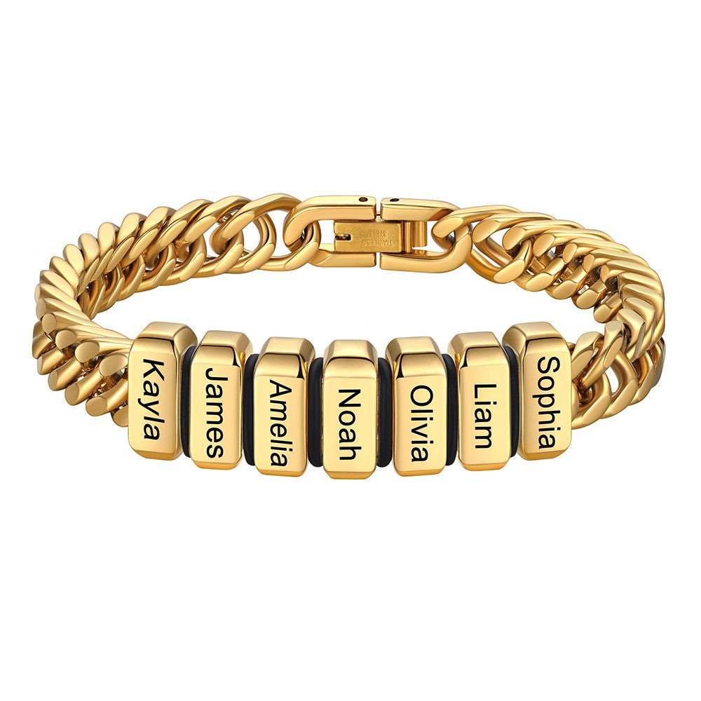 Chain bracelet with 7 name Beads 8mm Gold Plated