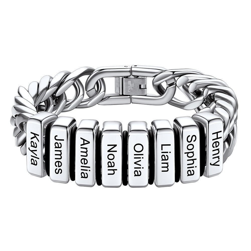 Chain bracelet with 8 name Beads 12mm