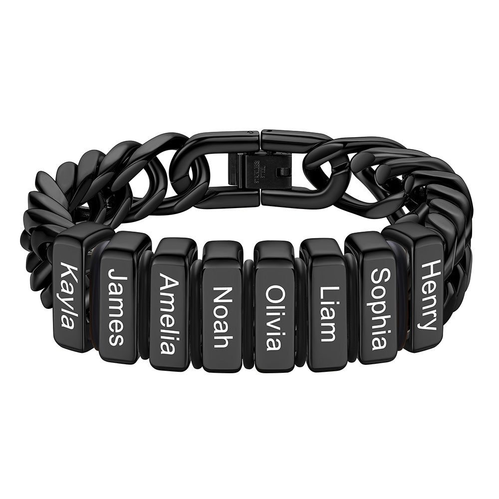 Chain bracelet with 8 name Beads 12mm Black Plated