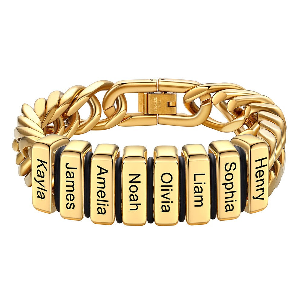 Chain bracelet with 8 name Beads 12mm Gold Plated