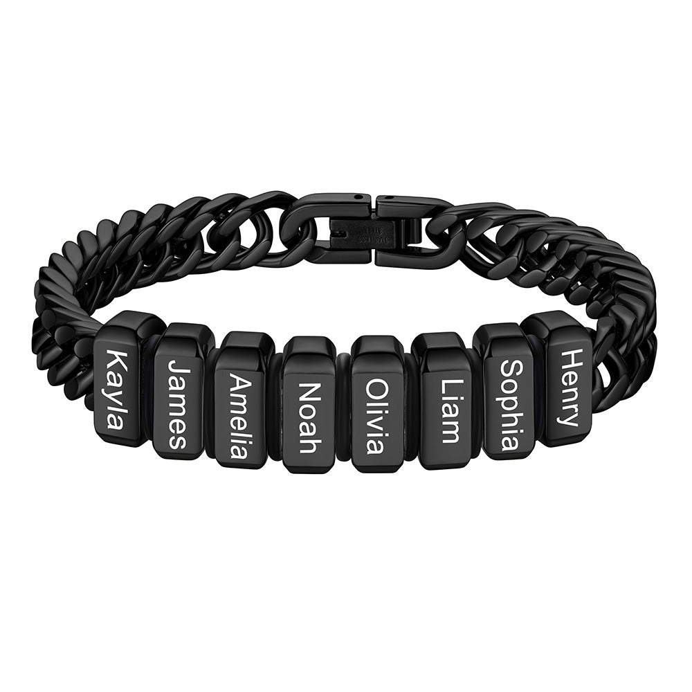 Chain bracelet with 8 name Beads 8mm Black Plated