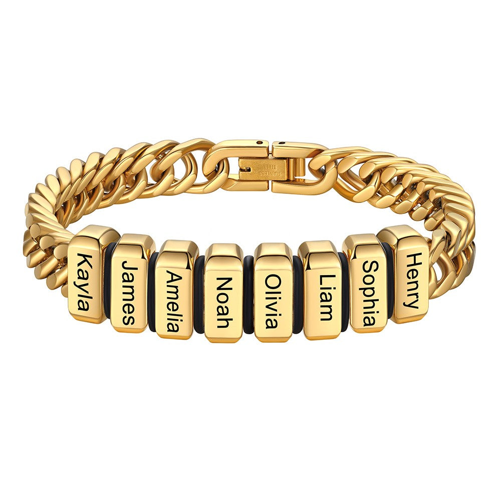 Chain bracelet with 8 name Beads 8mm Gold Plated