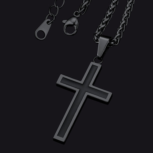 FaithHeart Christian Black Enamel Cross Necklace For Men Women FaithHeartimg