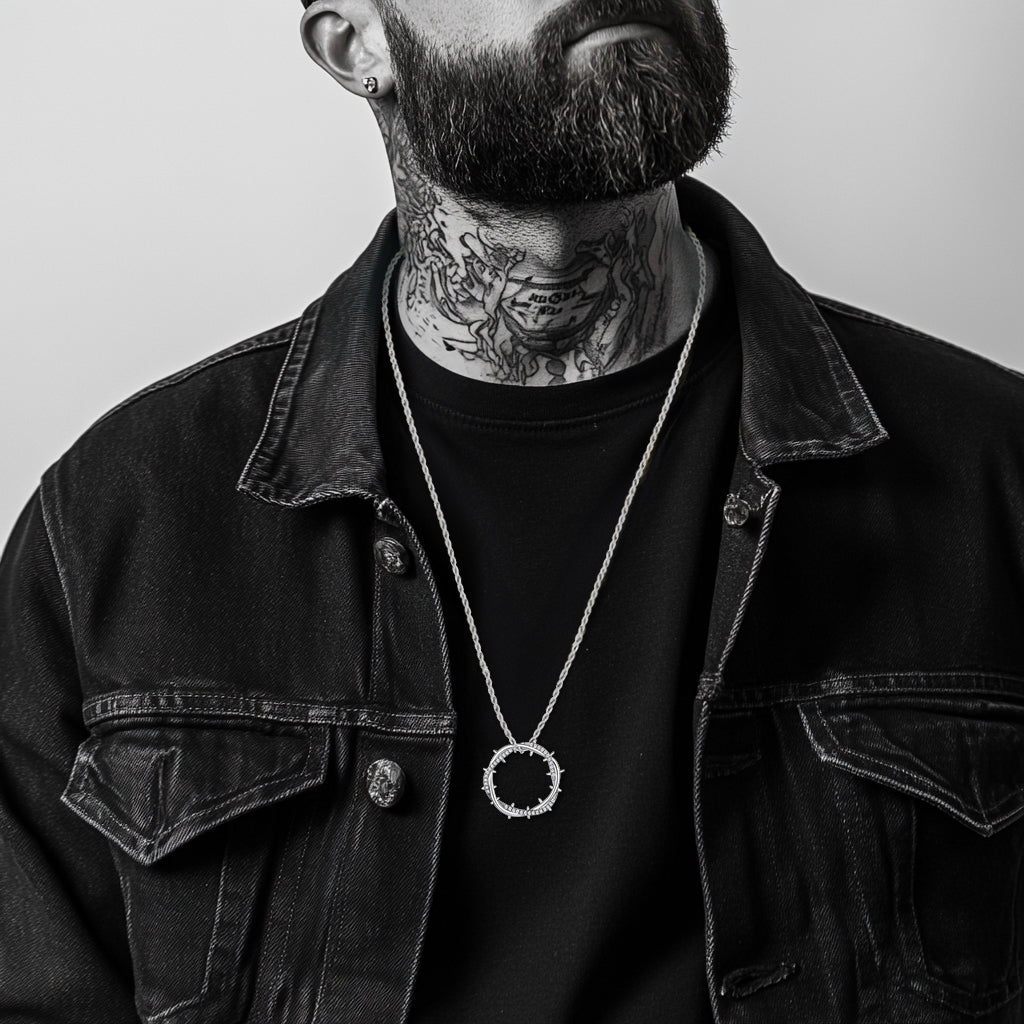 Christian Jesus Crown of Thorns Circle Pendant Necklace for Men