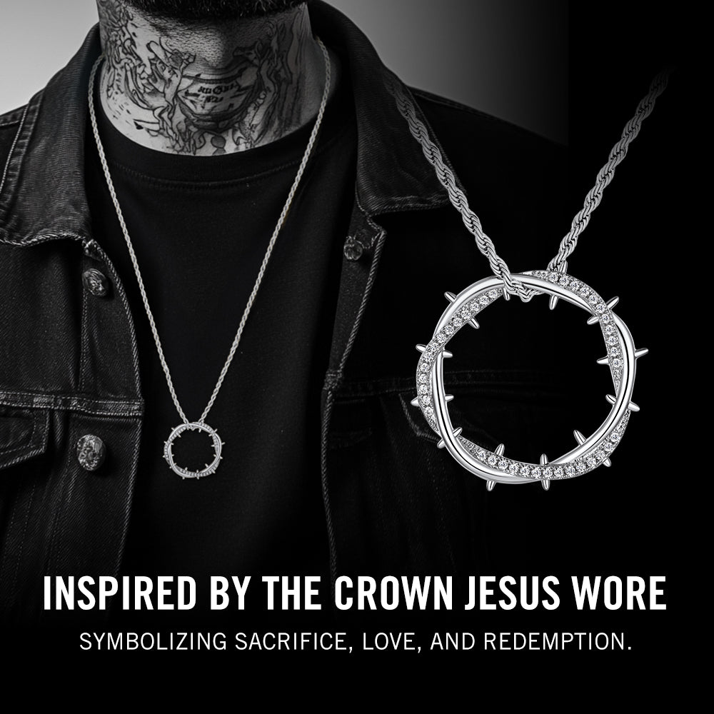 Christian Jesus Crown of Thorns Circle Pendant Necklace for Men