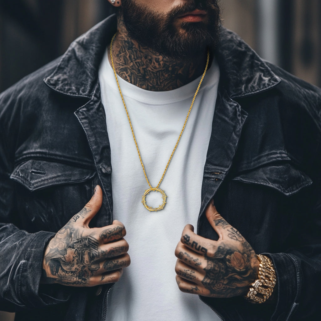 Christian Jesus Crown of Thorns Circle Pendant Necklace for Men