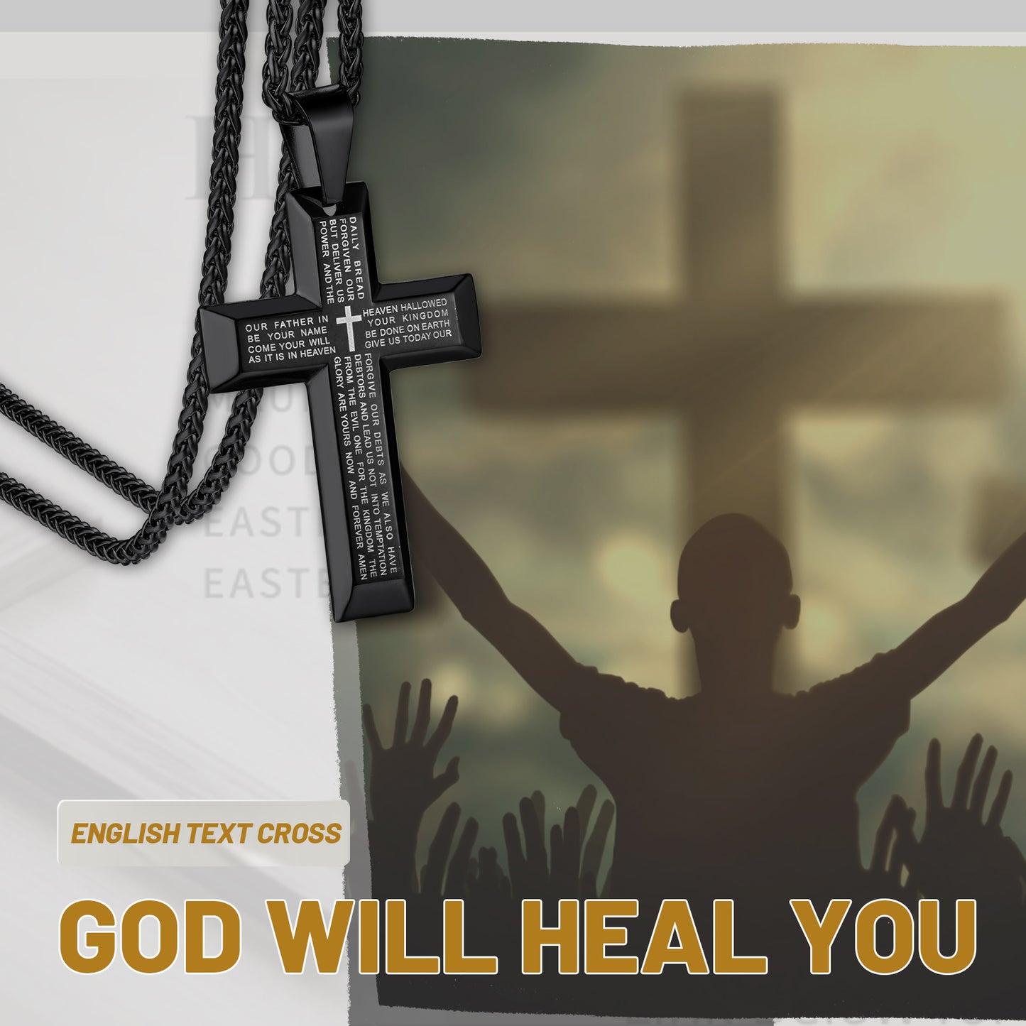 Christian Lord's Prayer Cross Necklace for Men