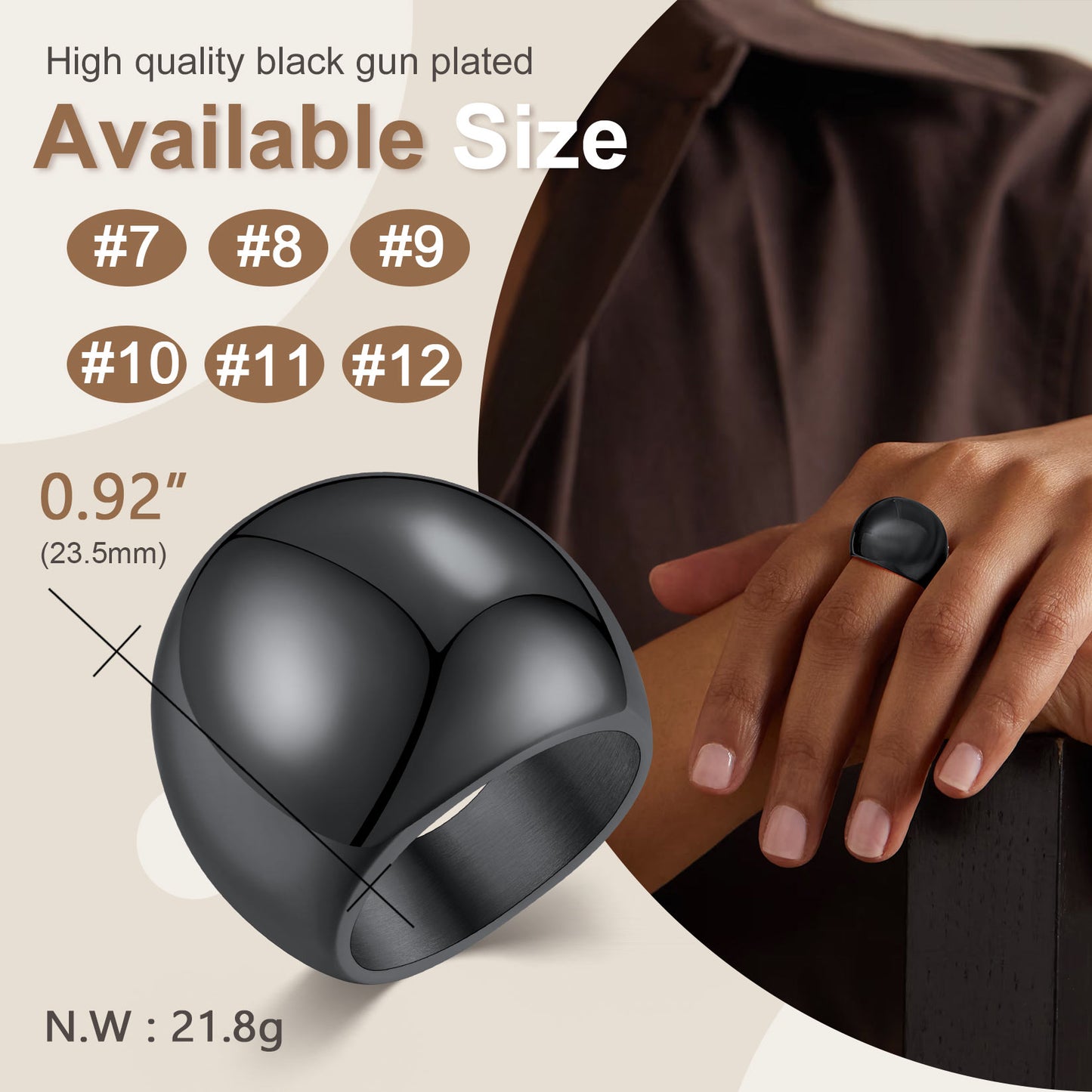 Chunky Dome Statement Rings for Men Women, 8/16/23mm Widths