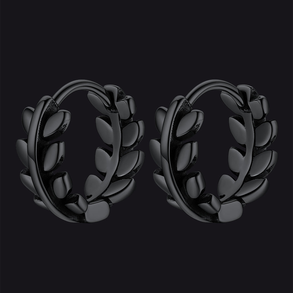 Black Leaf Hoop Earrings for Men and Women
