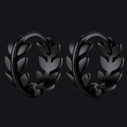 925 Sterling Silver Small Chunky Hoop Leaf Earrings for Men Womenimg