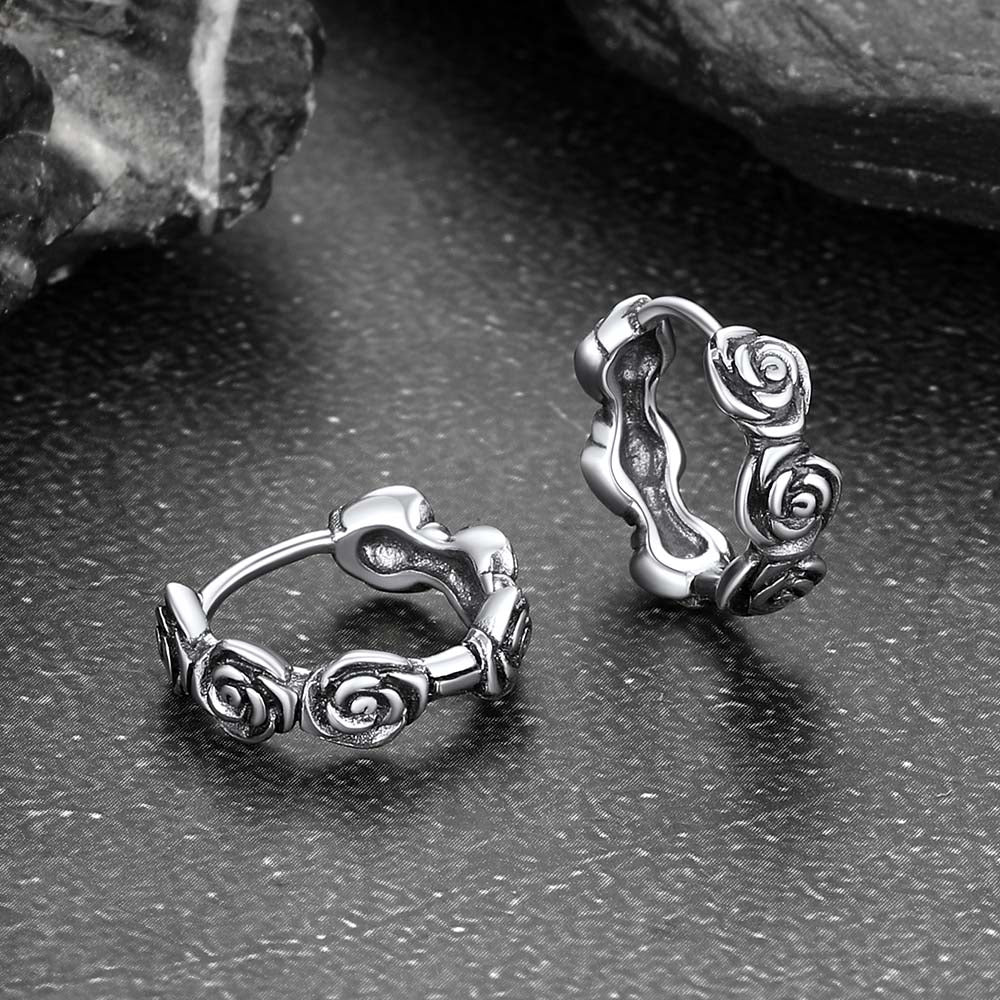 925 sterling silver texture on chunky rose hoops