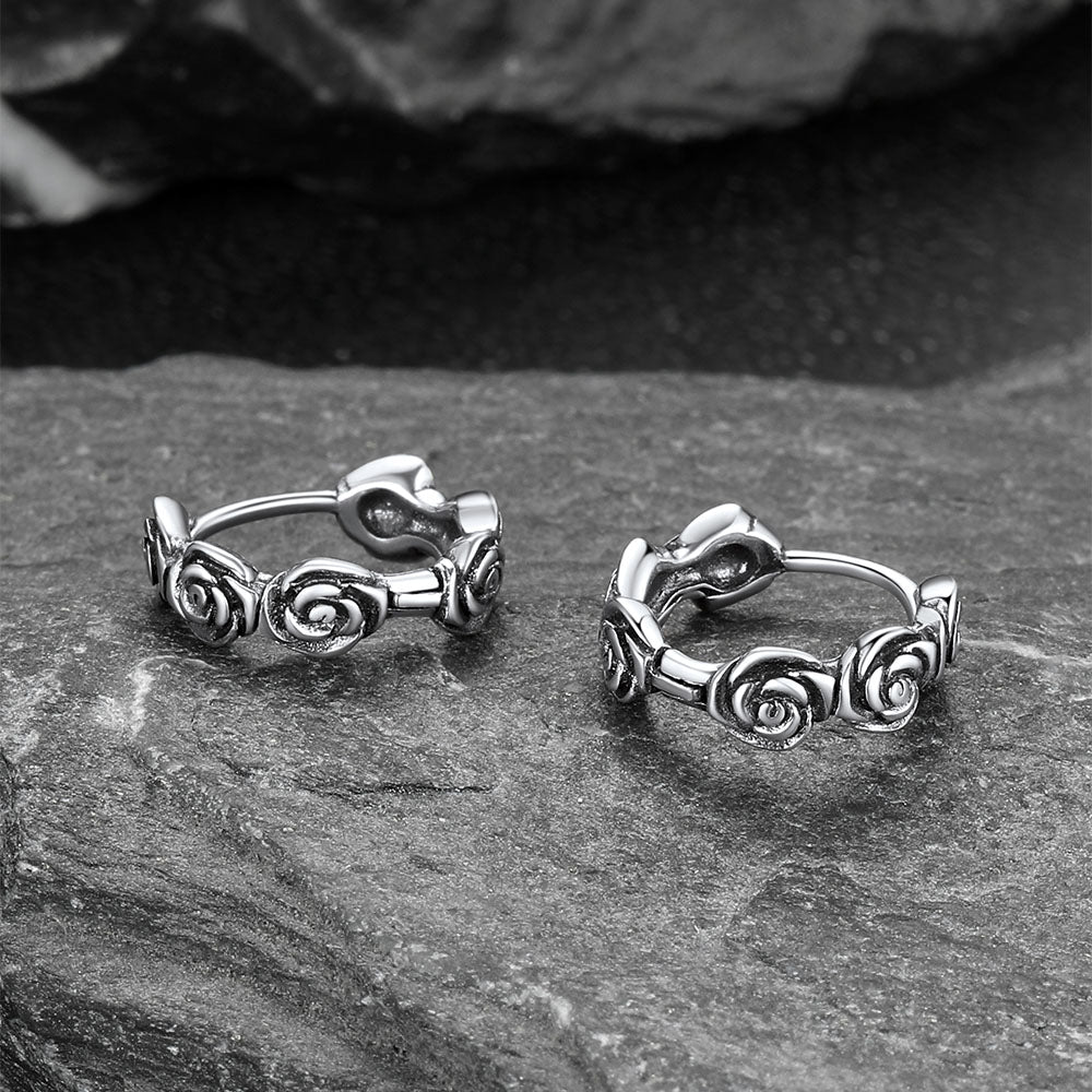 Sterling Silver Chunky Rose Hoop Huggie