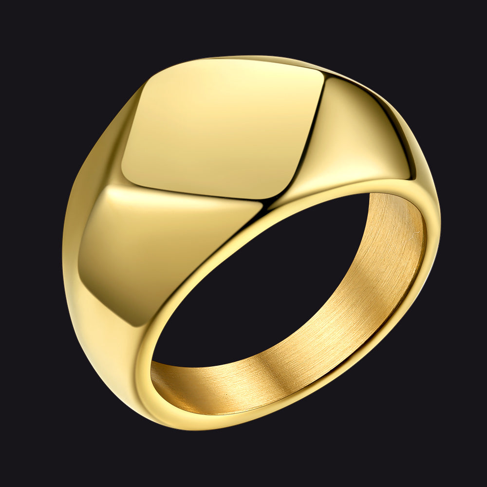 Custom Text Chunky Thick Heavy Signet Ring Gift for Dad Men