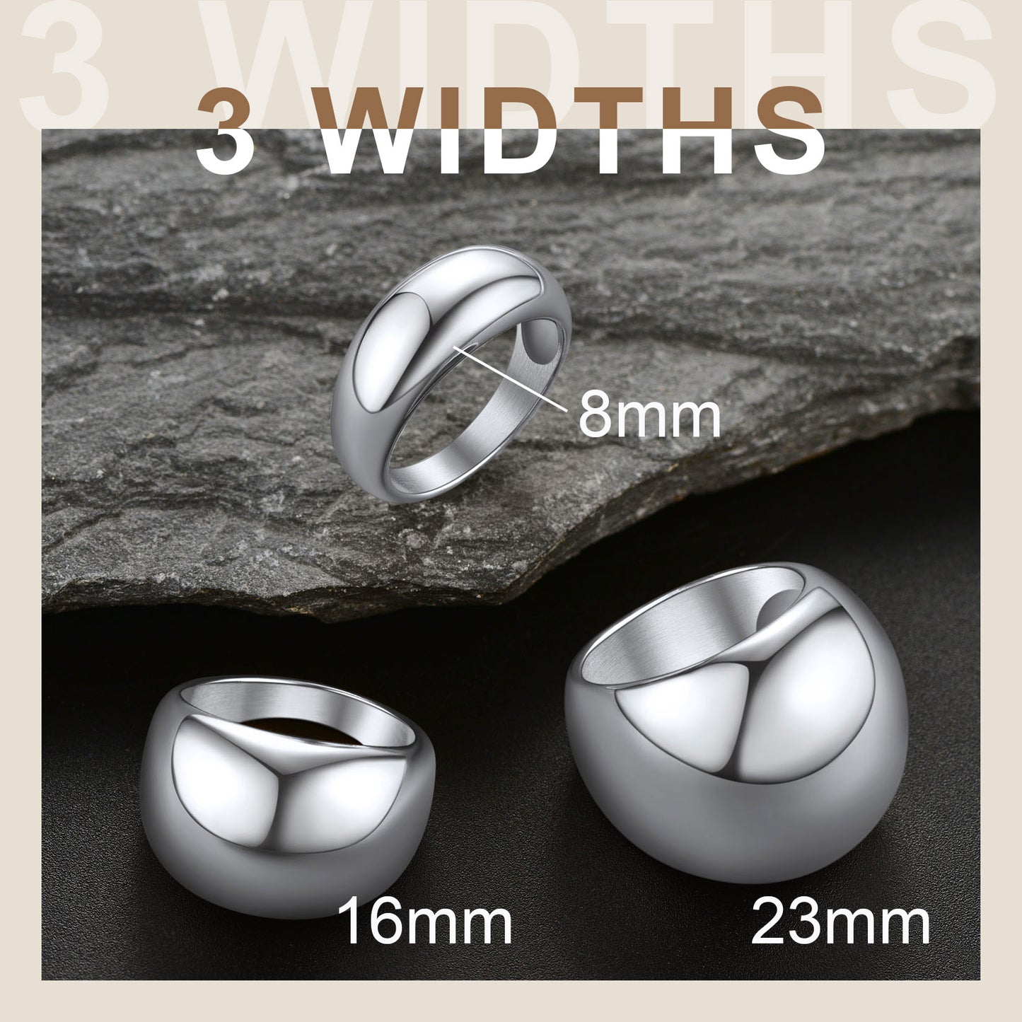 Chunky Dome Statement Rings for Men Women, 8/16/23mm Widths