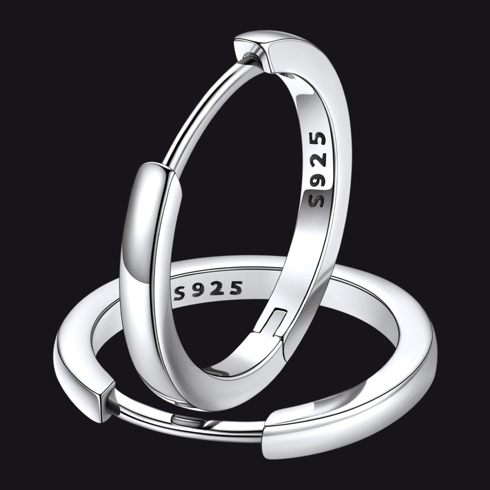 14mm Silver Sterling Silver Hoop Earrings For Men Women