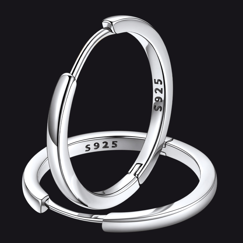 18mm Silver Sterling Silver Hoop Earrings For Men Women