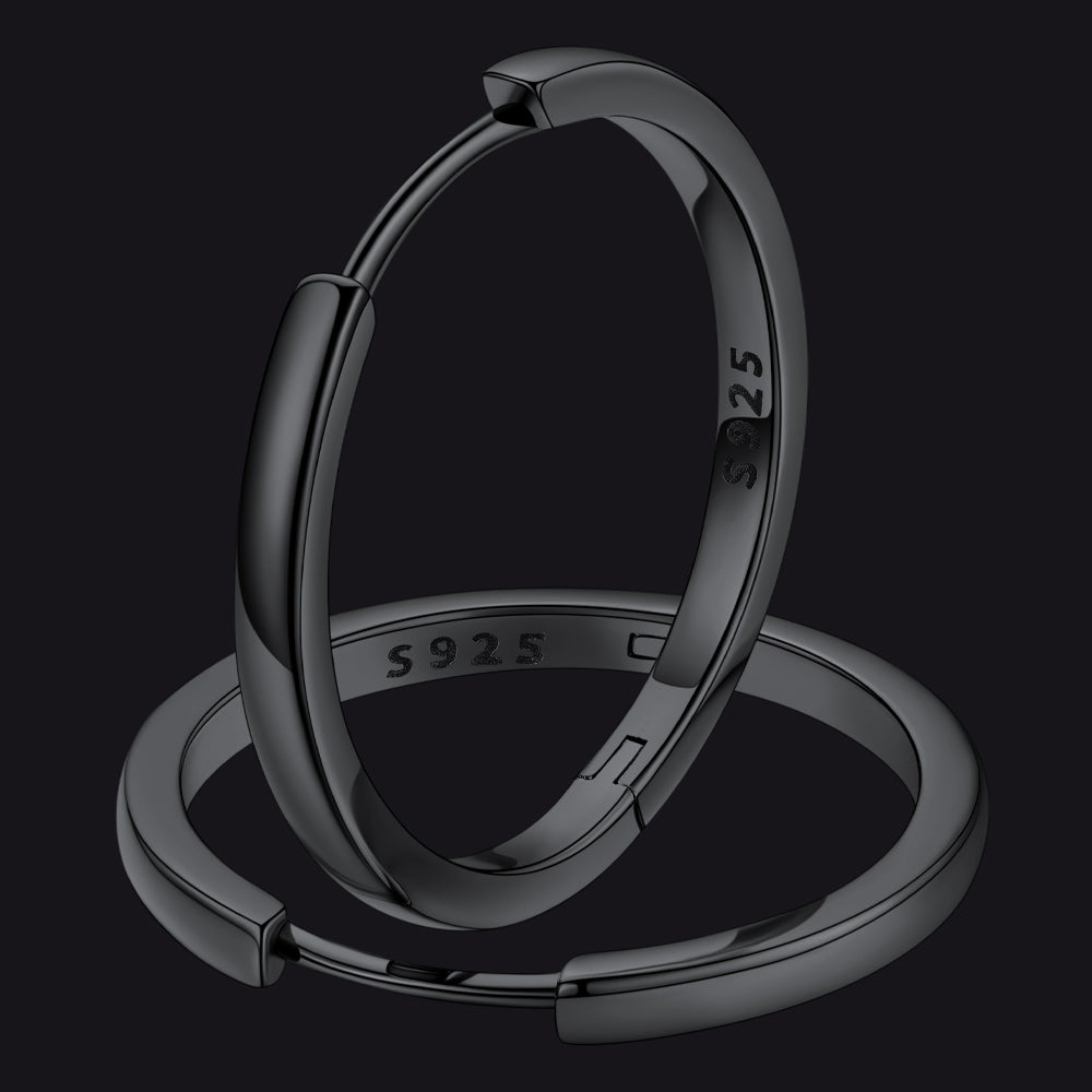 20mm Black Sterling Silver Huggie Hoops Unisex