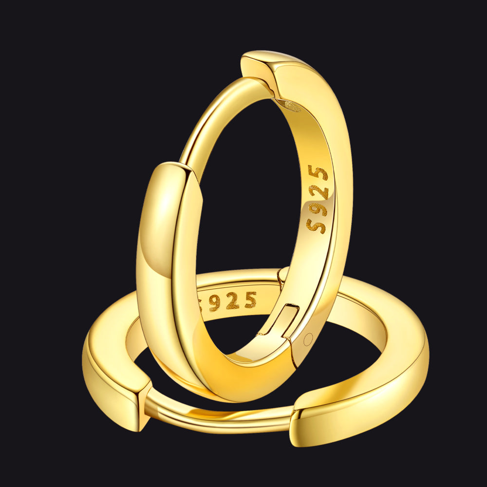 10mm Gold Sterling Silver Huggie Hoops For Men Women