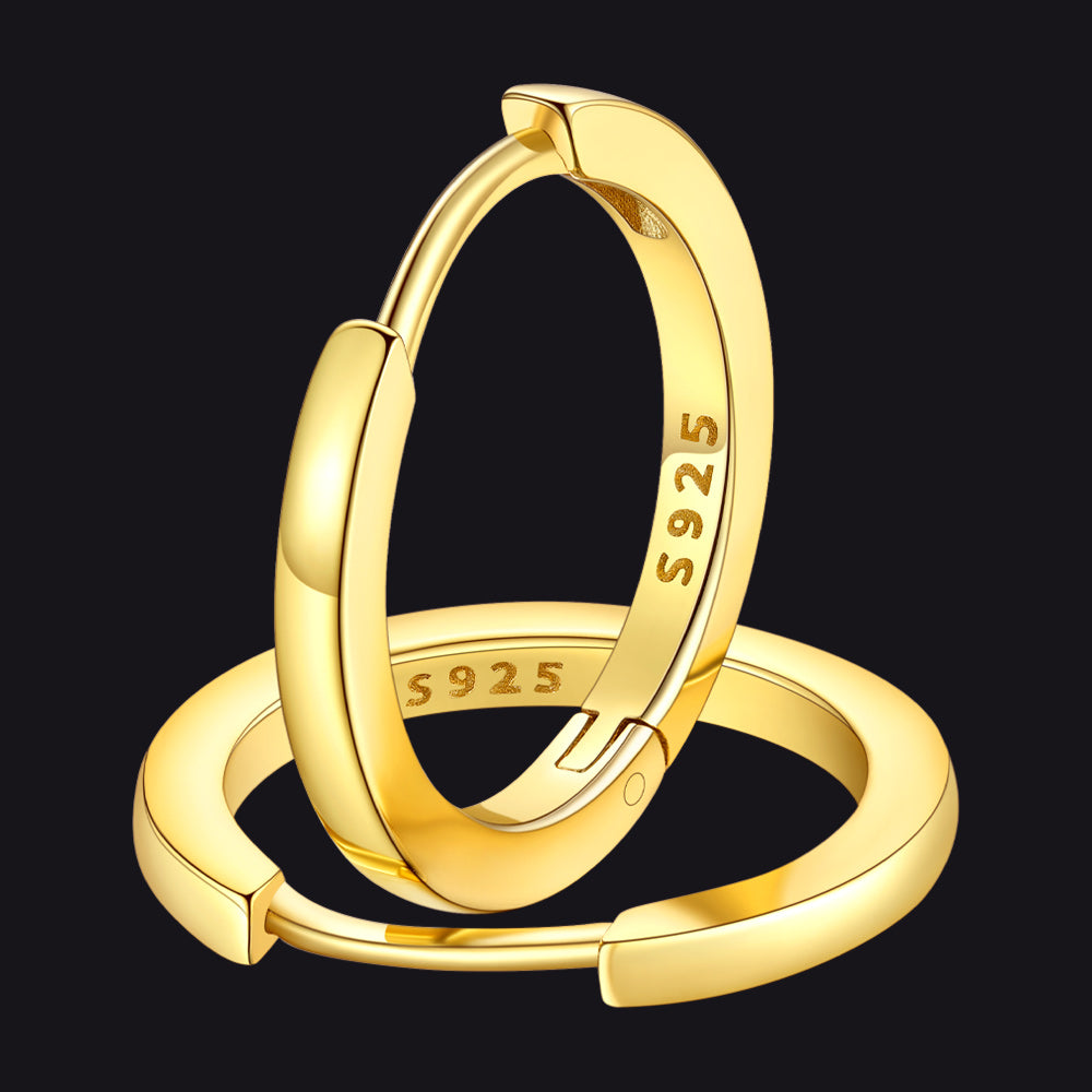 12mm Gold Sterling Silver Huggie Earrings Unisex