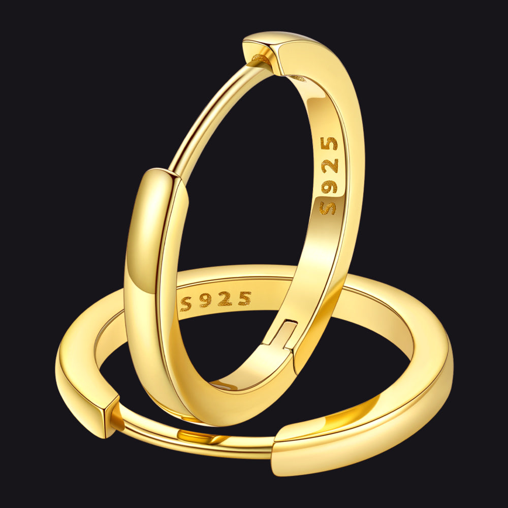 14mm Gold Sterling Silver Hoop Earrings For Men Women