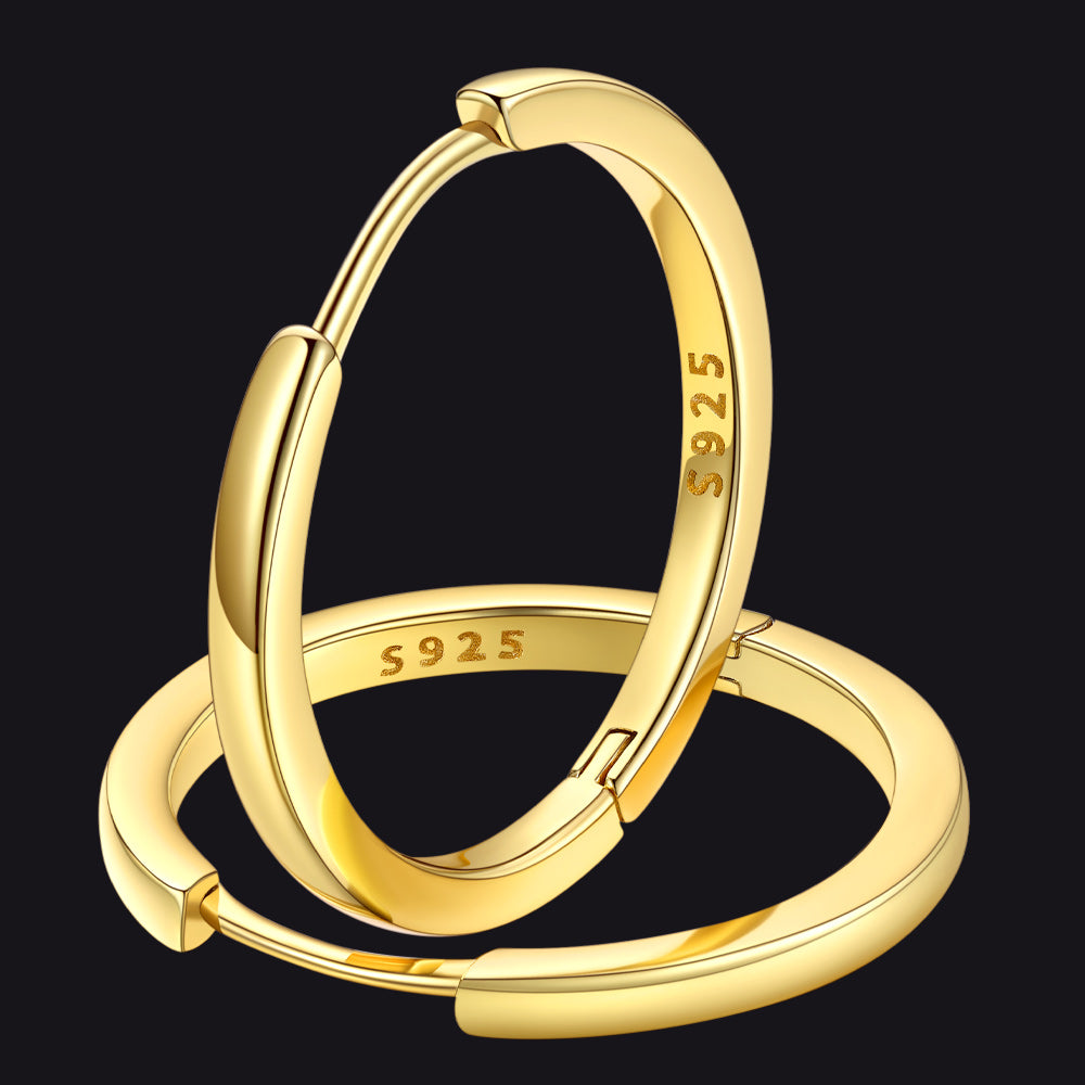 18mm Gold Sterling Silver Hoop Earrings For Men Women
