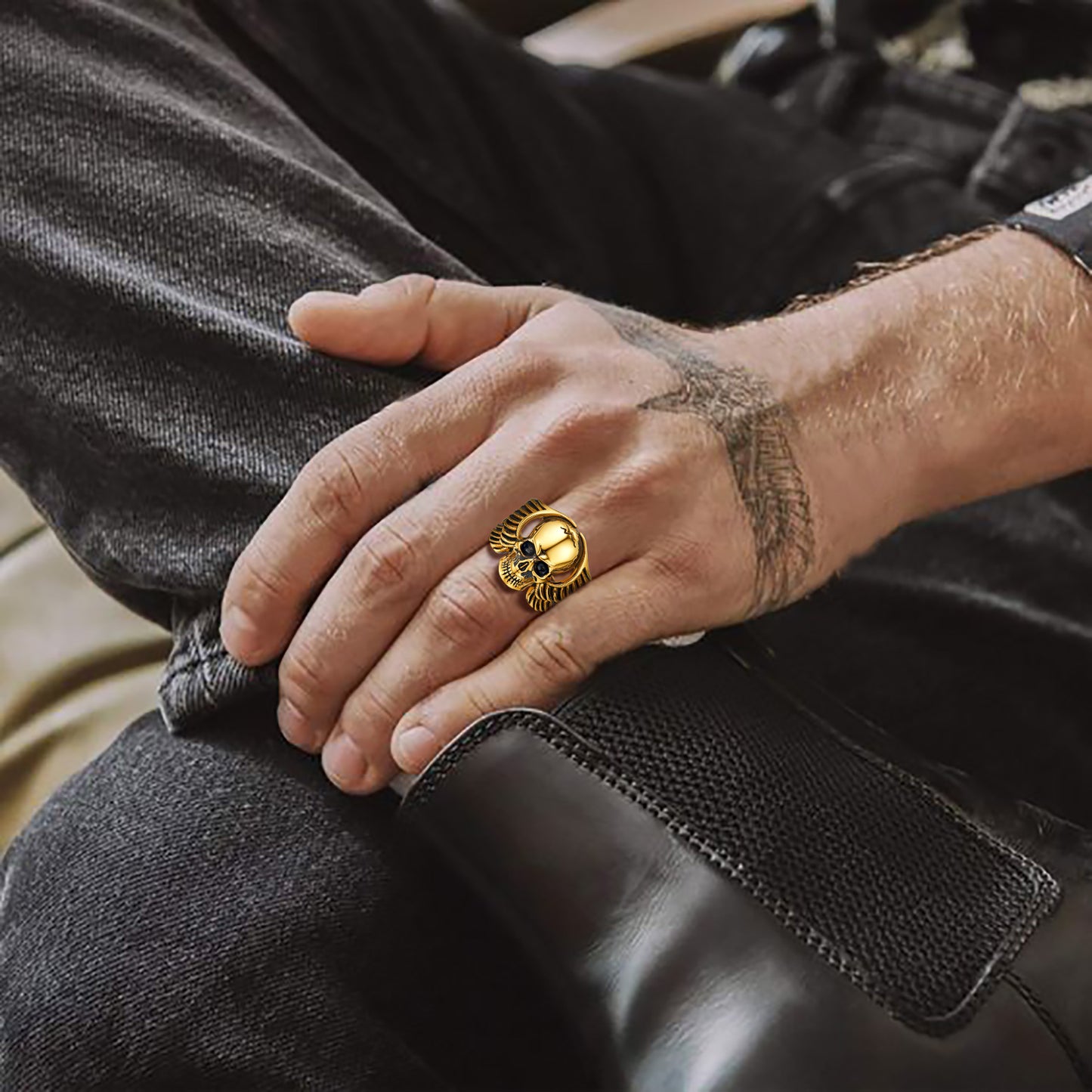 Faithheart Gothic Cool Wings Skull Rings for Men