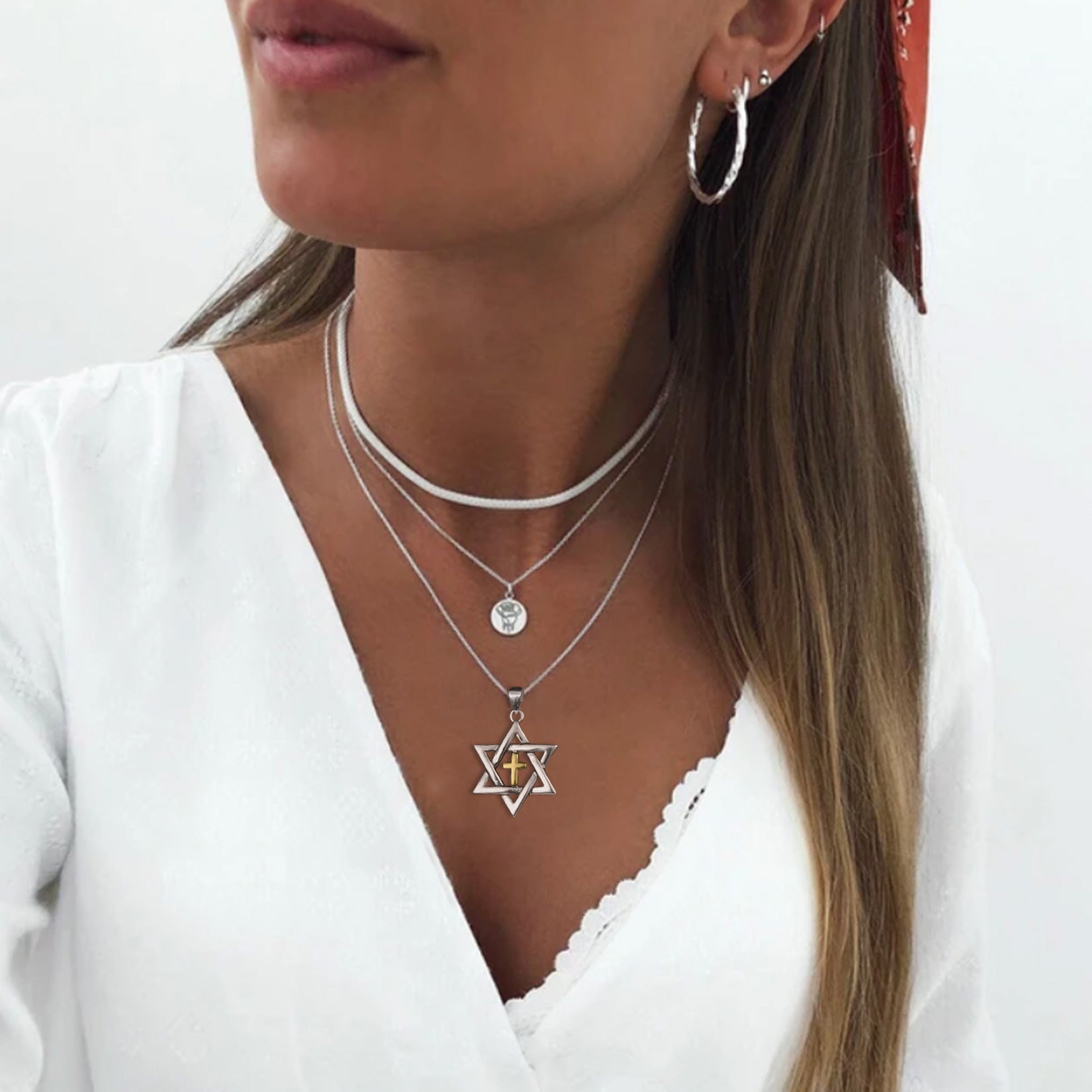 Sterling Silver Star of David necklace with a cross