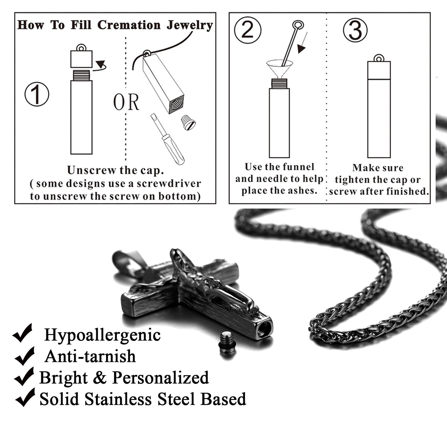 Filling Instructions for Crucifix Urn Necklace