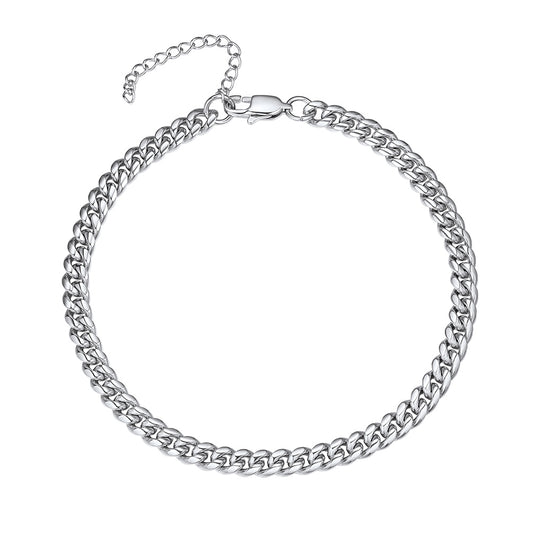 Silver stainless steel Cuban link anklet adjustableimg