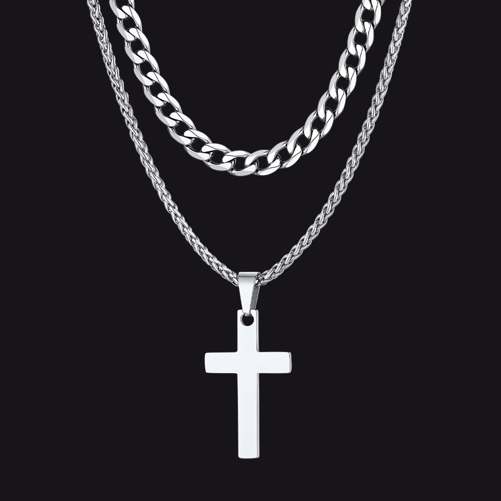 Silver Cuban Chain with Cross Pendant