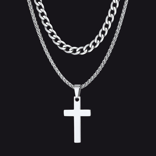 Silver Cuban Chain with Cross Pendantimg