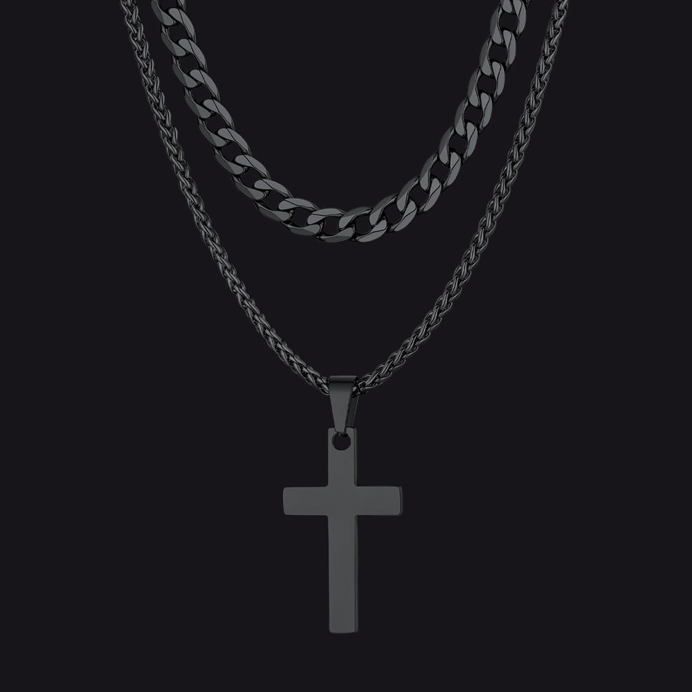 Black Cuban Chain Cross Necklace
