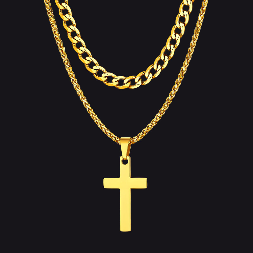 Gold Cross Necklace Set for Men