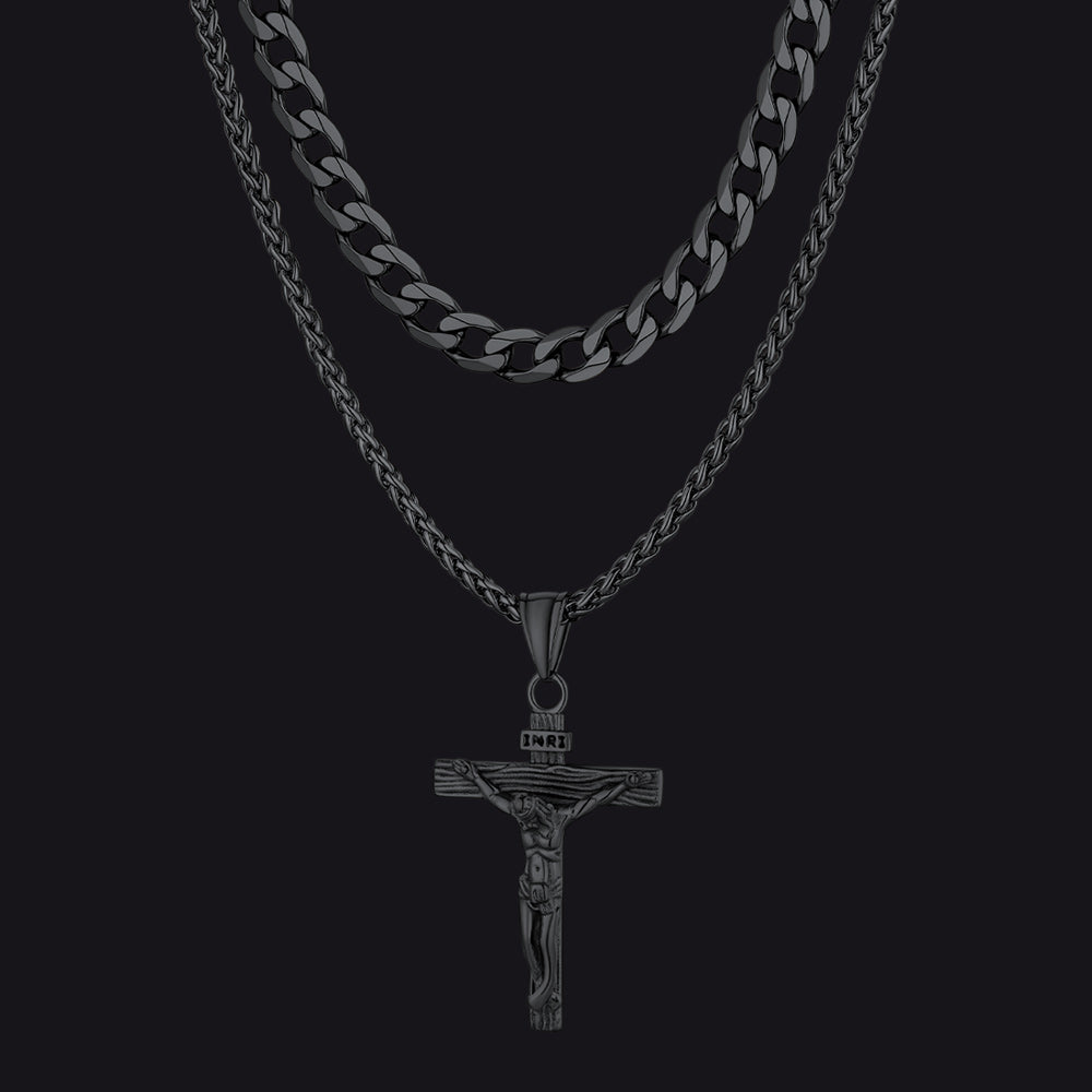 Black Cuban Chain with Cross Pendant