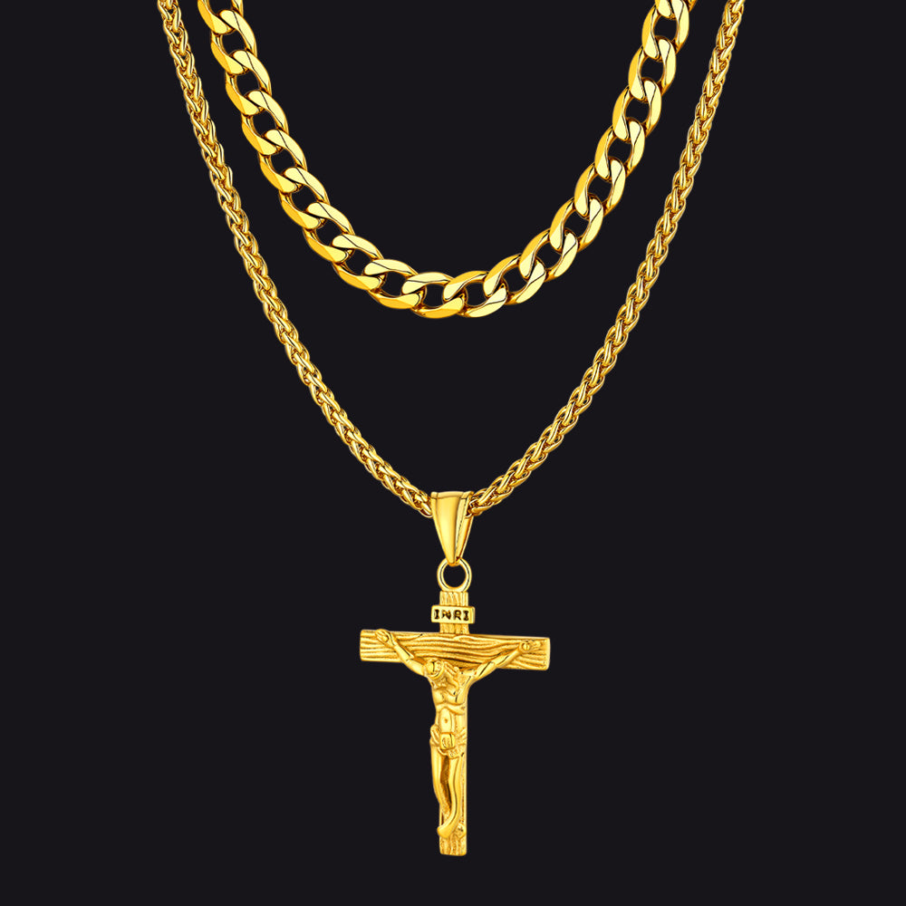 Gold Layered Jesus Cross Necklace for Men