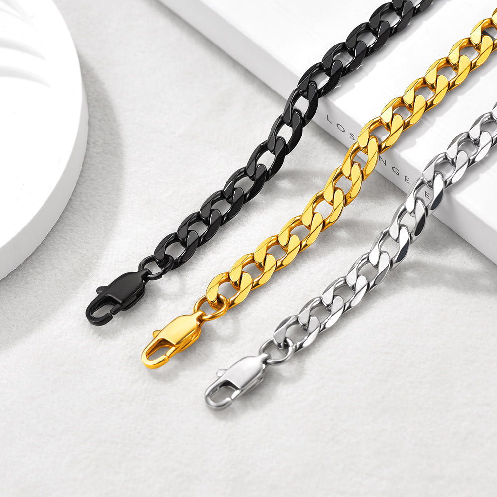 Silver gold black Cuban chain anklets together