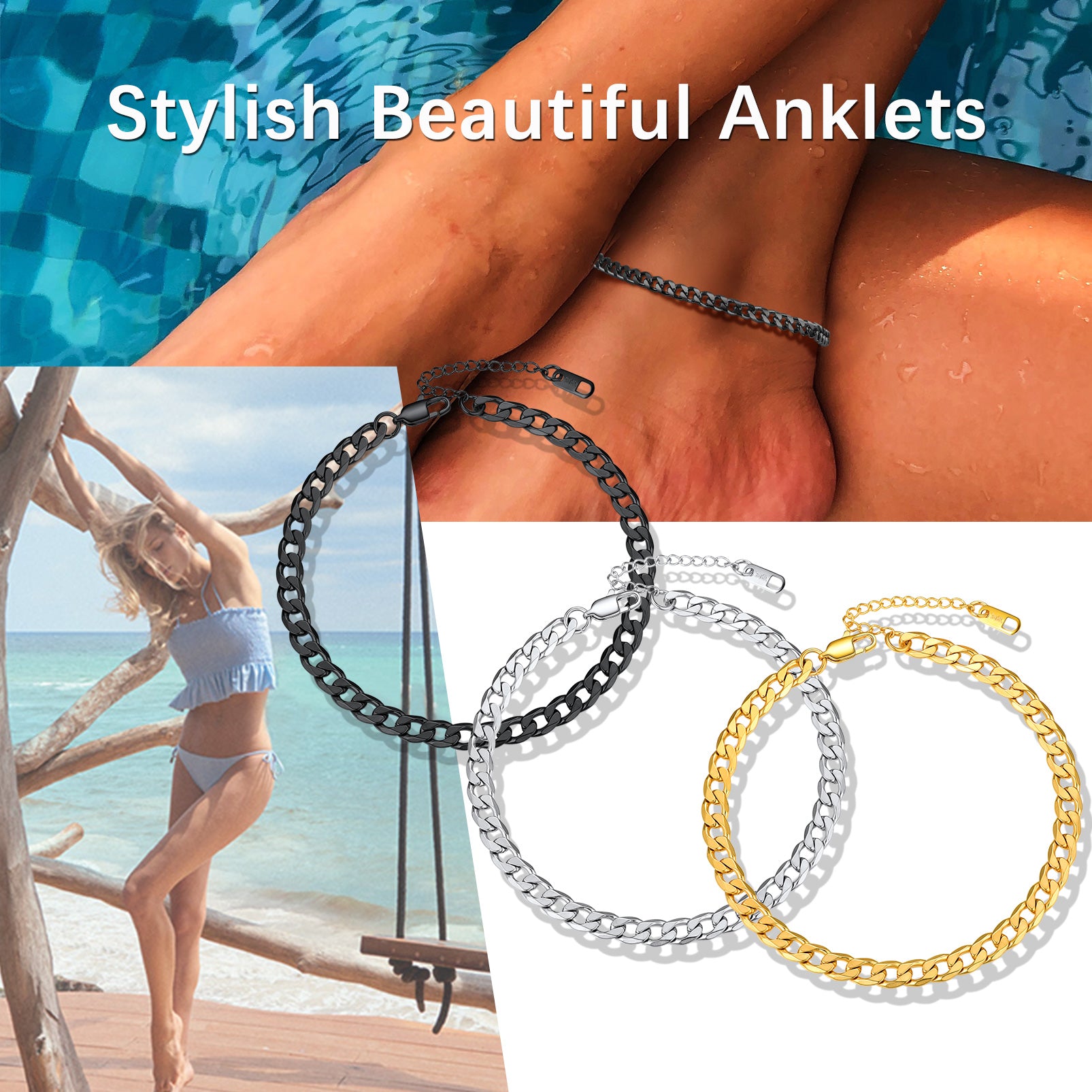 Boho beach vibe with Cuban chain anklet in sand