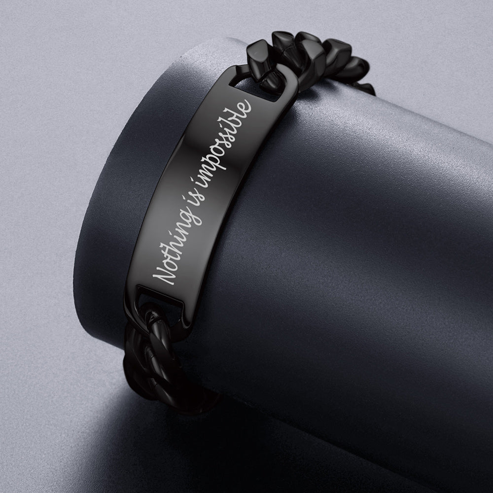 Black Cuban link bracelet engraved with "Nothing is impossible"