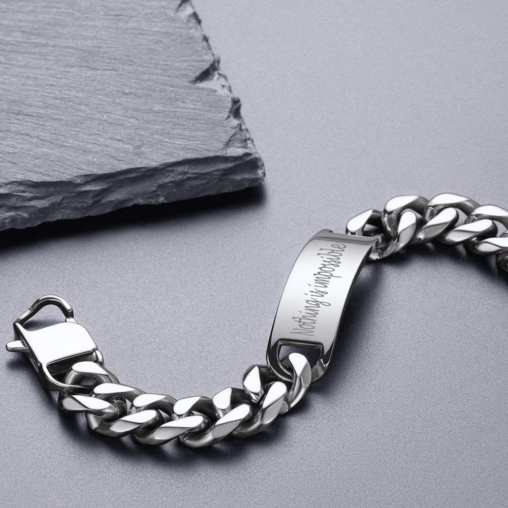 Men's Cuban link bracelet engraved with "Nothing is impossible"
