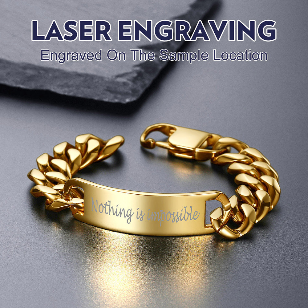 Gold Cuban link bracelet for men with engraved motivational message