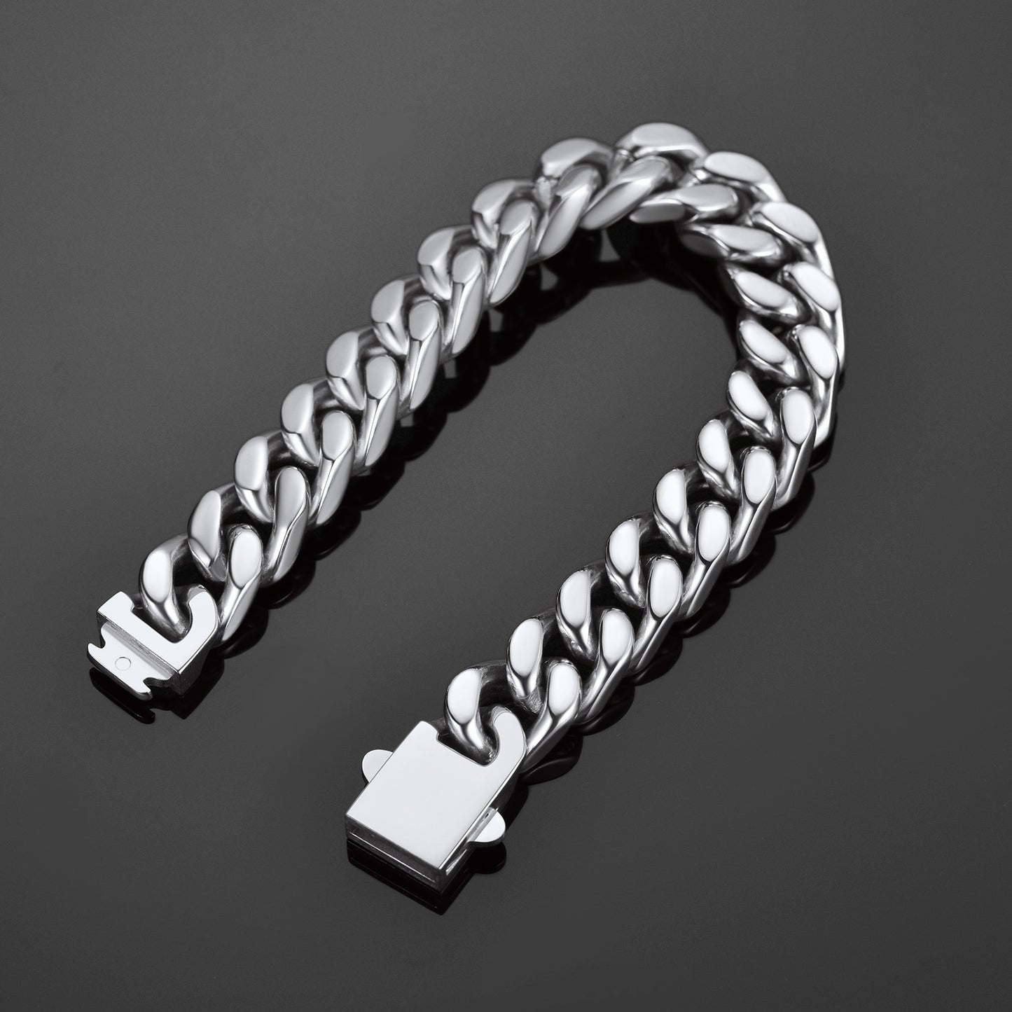 Stainless steel Miami Cuban link bracelet, high-polish shine