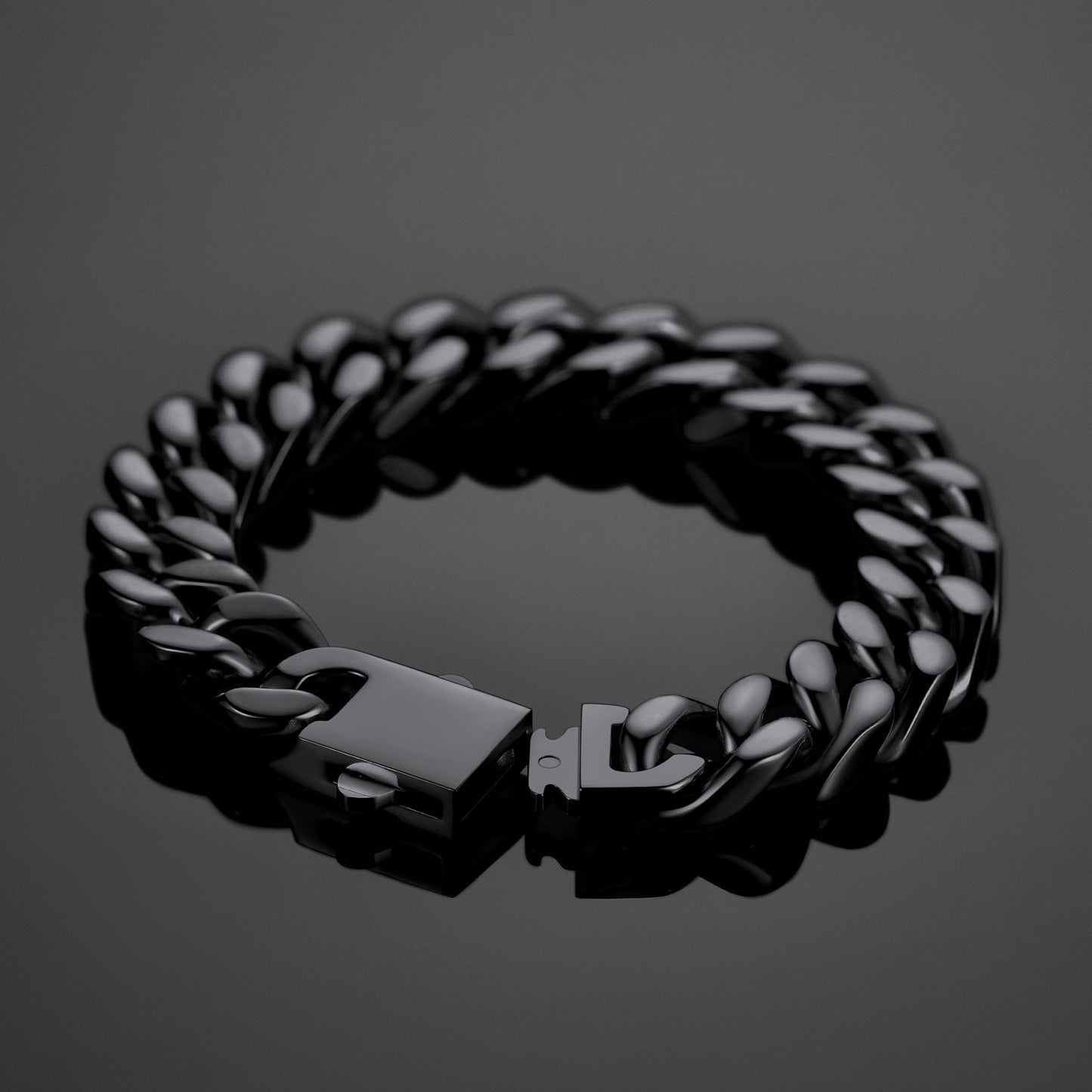 Black Cuban Link Bracelet for Men, Stainless Steel