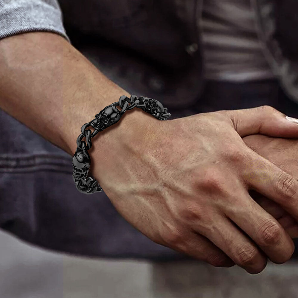Man wearing black Gothic skull chain bracelet