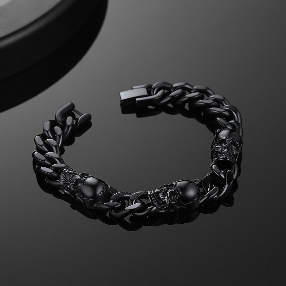 Gothic Skull Thick Chain Link Bracelet for Men FaithHeart Jewelry
