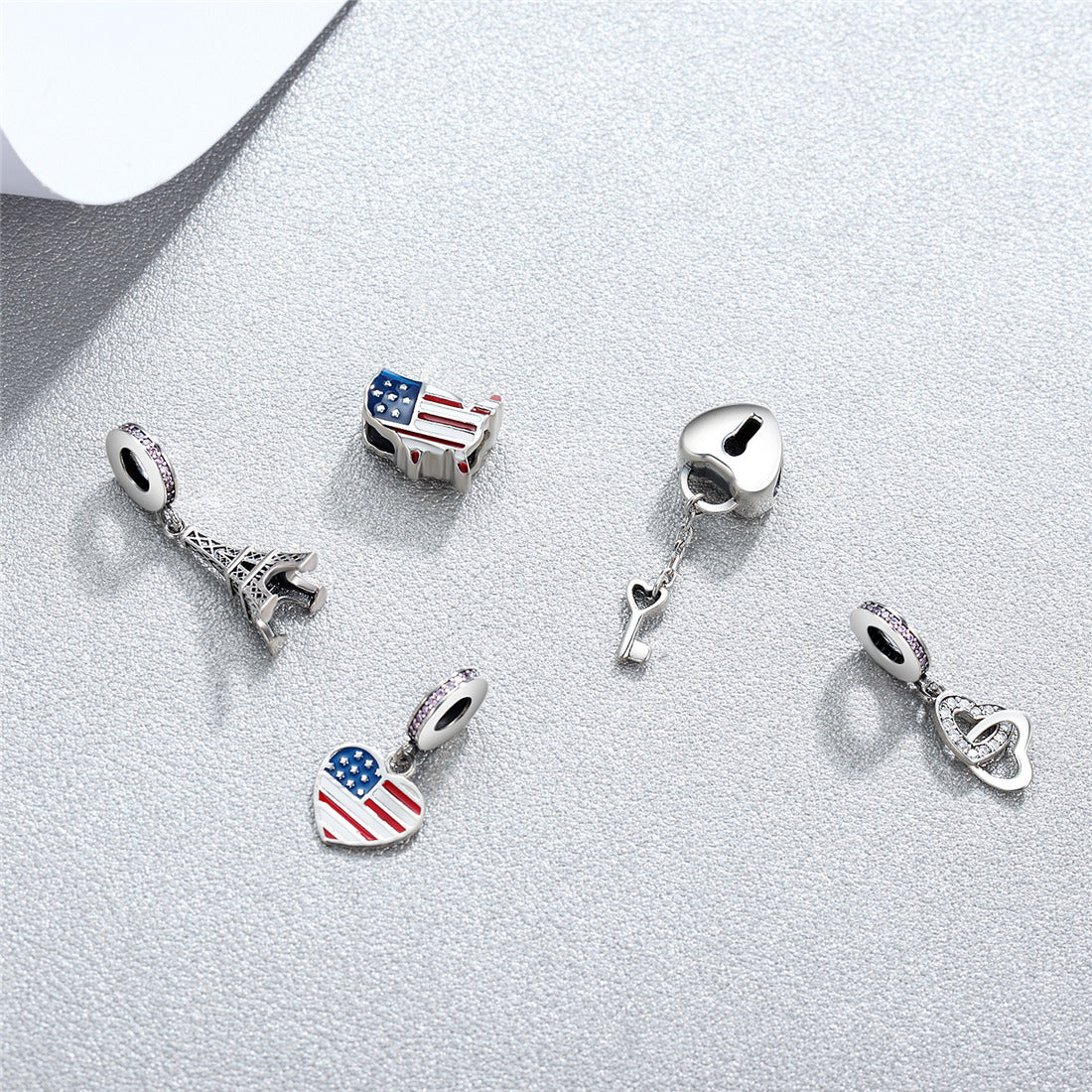 Cubic Zirconia American Flag Charm Beads Fit Bracelet Necklaces